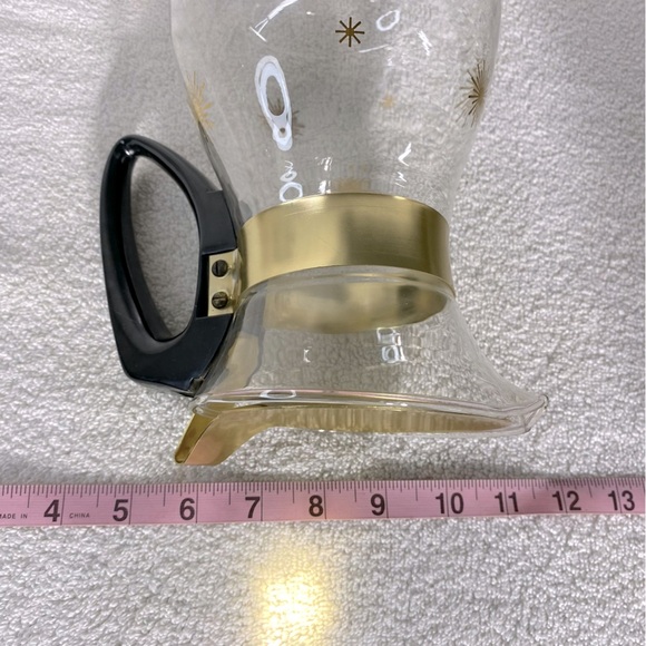 Vintage MCM PYREX Gold Atomic Print Glass Carafe W Lid - Picture 6 of 13